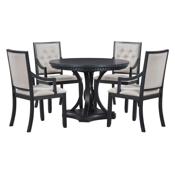 5 Piece Dining Set Extendable Round Table And 4 Chairs - Black / Oak