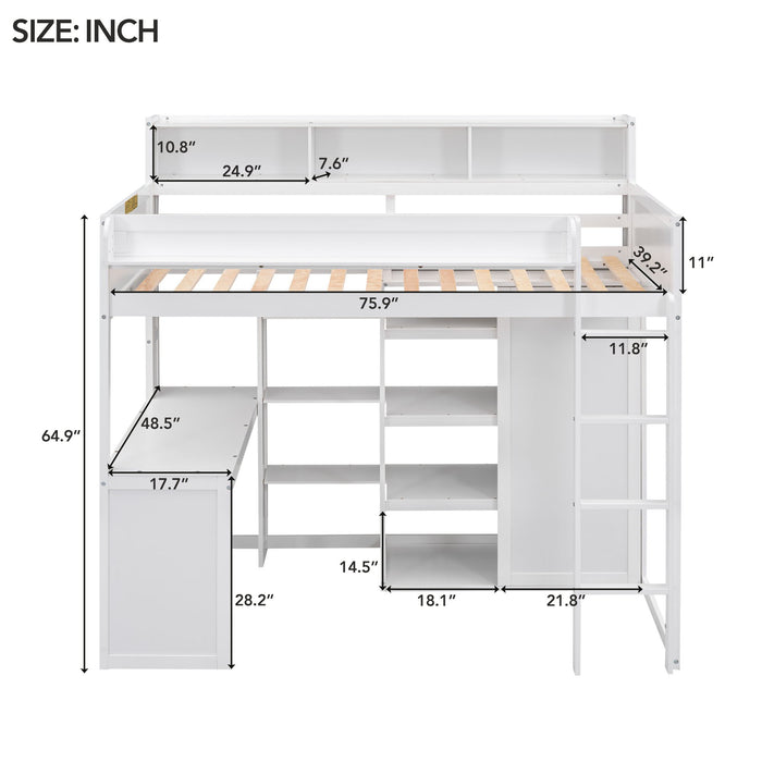 Loft Bed With Built In Desk, Storage Shelves, And Wardrobe