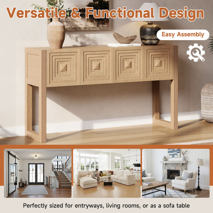 Geometric Carved Console Table With 3 Soft Close Drawers