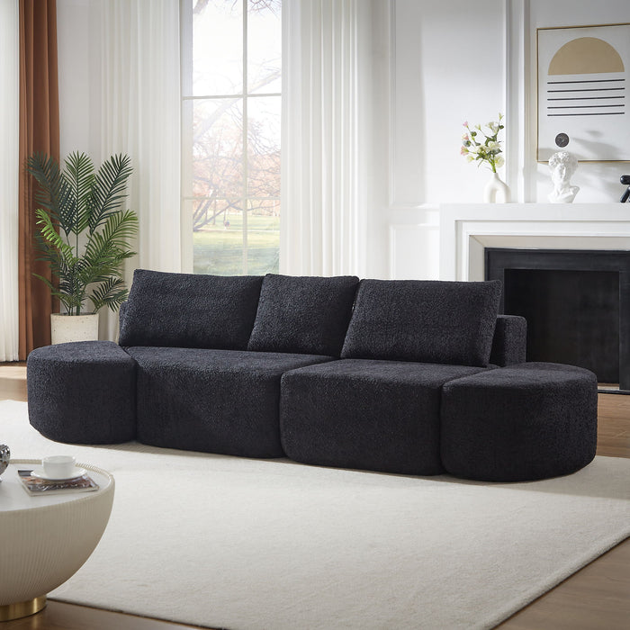 V - Shaped Modular Sofa Set & 3 Pillows And 2 Curved Ottomans For Living Rooms - Black
