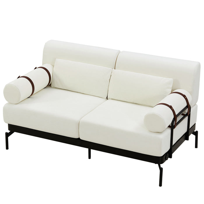 Modern Loveseat Sofa 2 Seater With USB Ports, Cylindrical Armrests