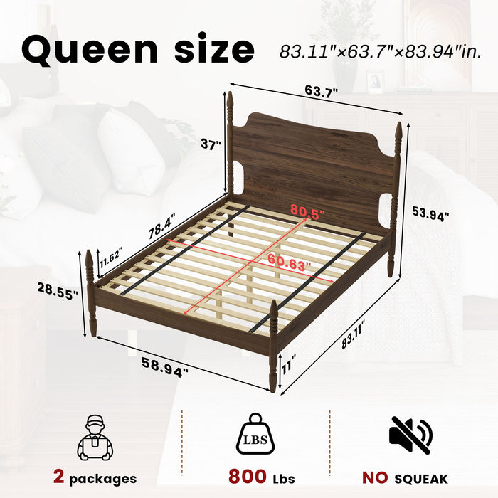 Retro 4 Poster Platform Bed Frame With Curved Tall Headboard