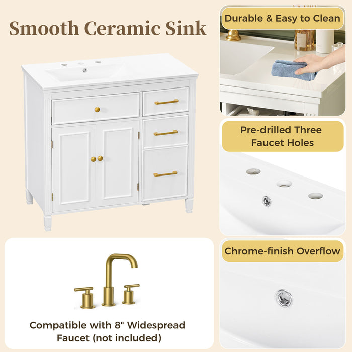 Bathroom Vanity With Sink Top, 3 Soft Closing Drawers