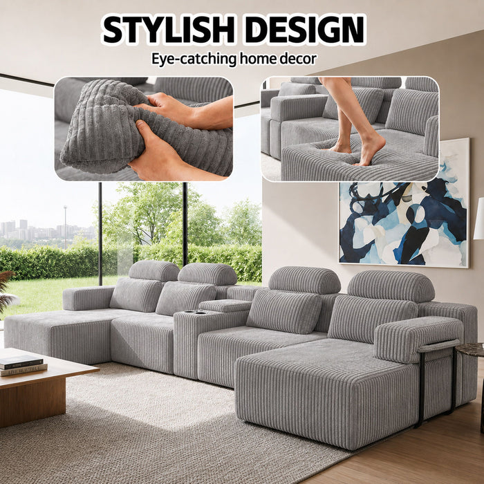U-Shaped Sectional Sofa With Chaise Lounge And Cup Holders
