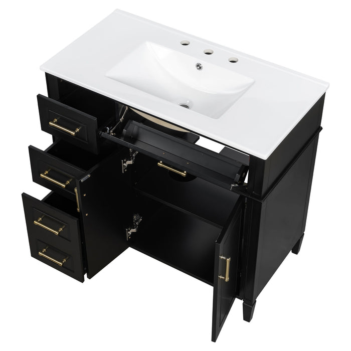 Bathroom Vanity With Sink, 4 Drawers, 2 Doors