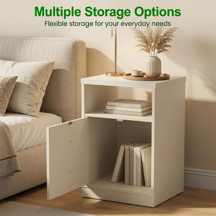 Nightstand With Door & Shelf, 2 Drawer Side Table