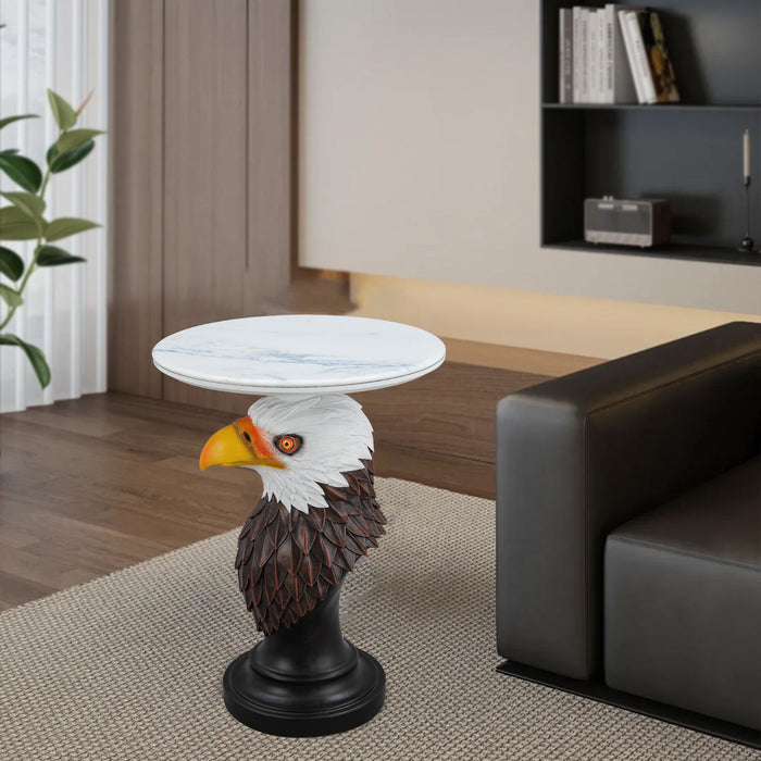 Eagle Head Accent Table, Animal Statue End Tables For Living Room - Brown / Antique White