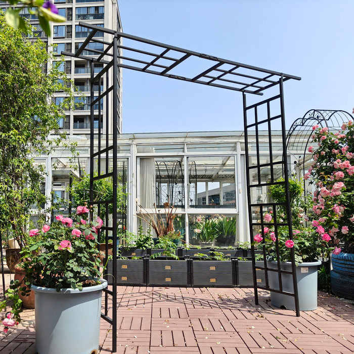 Garden Arch With Adjustable Width Climbing Plants Support - Black