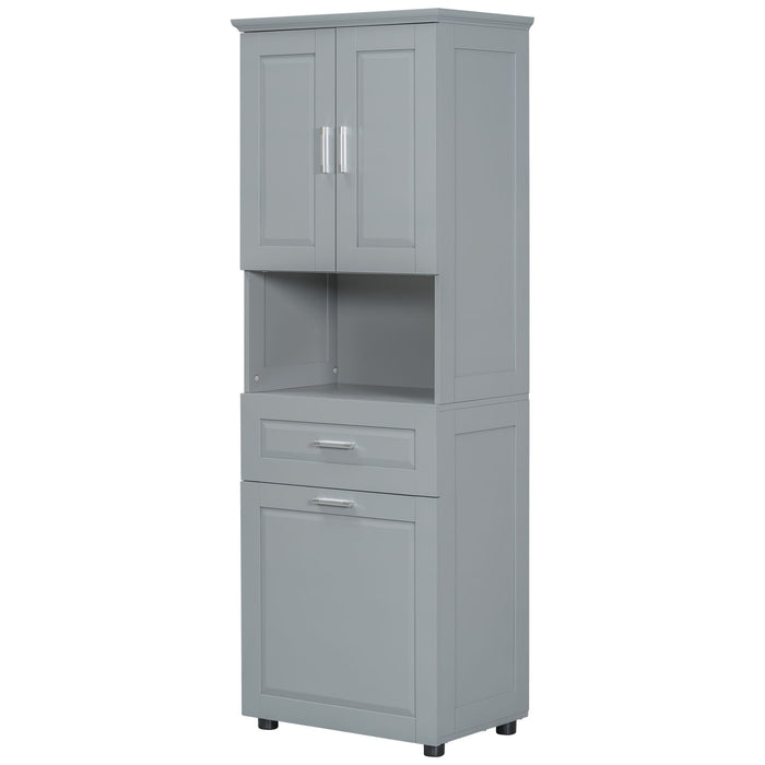 Tall Bathroom Cabinet With Tilt-Out Laundry Basket And Upper Storage
