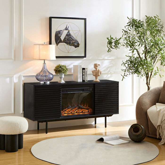 Oak Board Cabinet, The Middle Layer Board On Both Sides Of The Cabinet Can Be Adjusted, The Furnace Is Embedded In The Middle Grid With The Remote Control