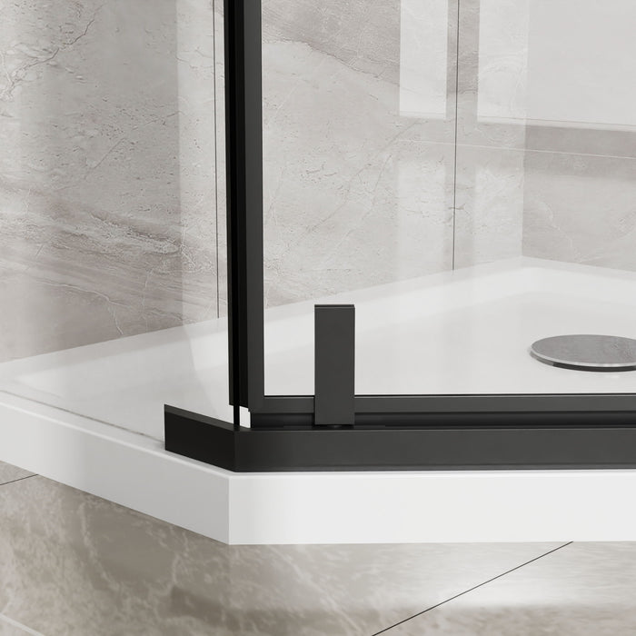 Neo Angle - Frameless Shower Door With White Acrylic Shower Base Combo - Matte Black