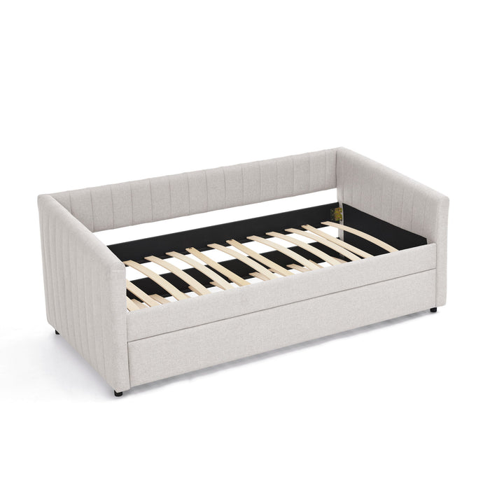 Upholstered Daybed With Trundle With Vertical Stripes