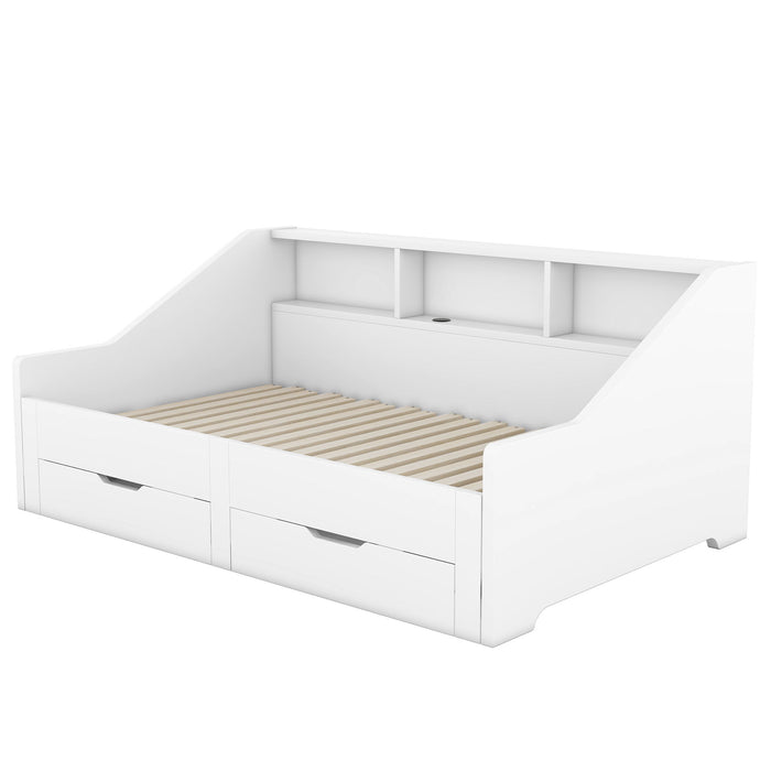 Daybed Frame With Storage Bookcases, 2 Drawers, Charging Station