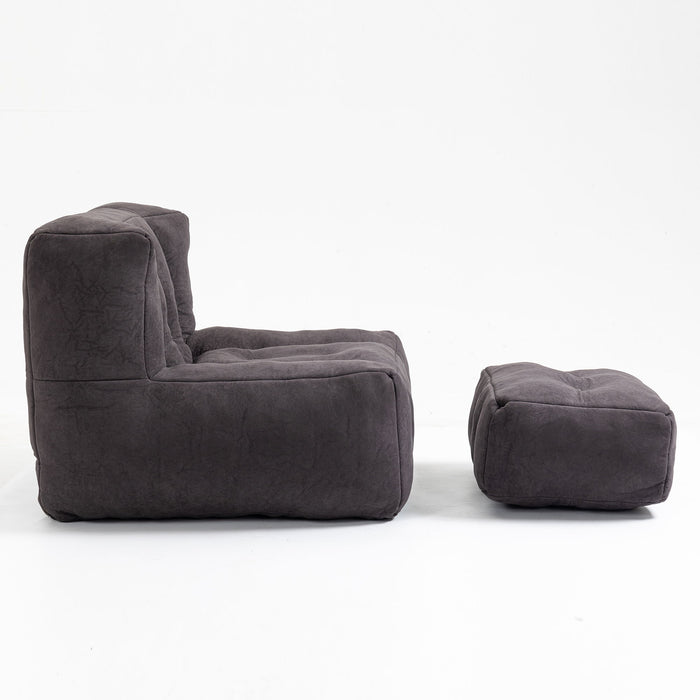 Modern Indoor Fluffy Bean Bag Chair With Memory Foam And Ottoman, Super Soft