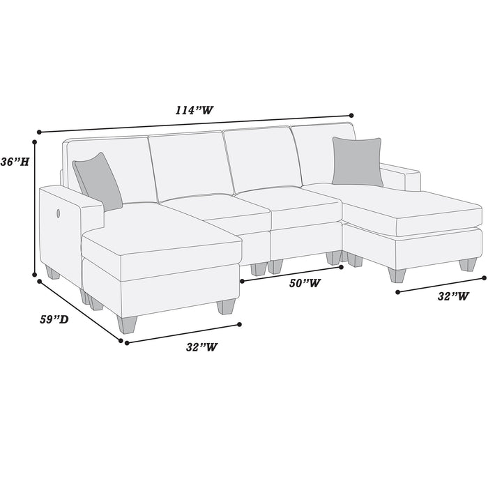 Sectional Set With USB Port Right Arm Chaise, Armless Loveseat, Left Arm Chaise, 3 Piece, Includes Matching Pillows - Dark Blue