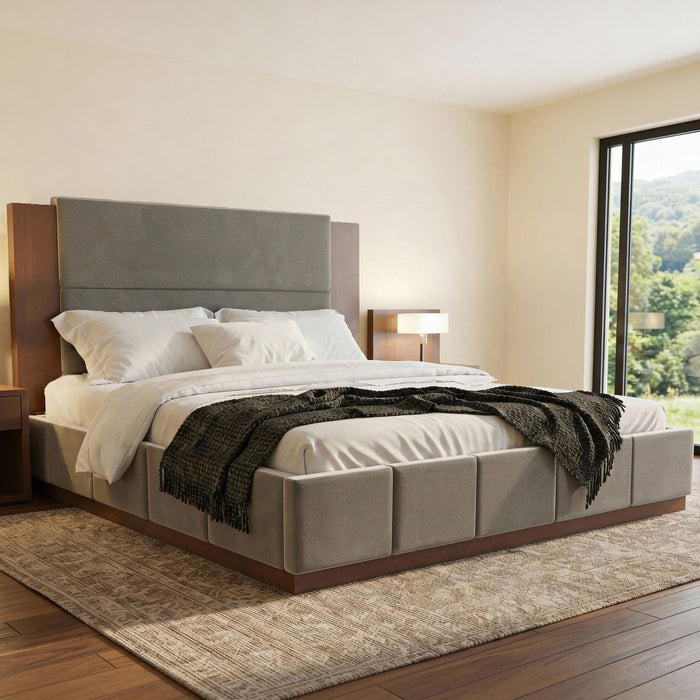 Modern Upholstered Platform Bed With Extended Headboard