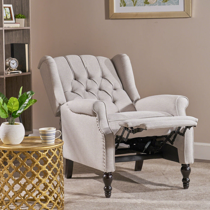 Armchair Recliner With Pushback Mechanism And Wingback Design