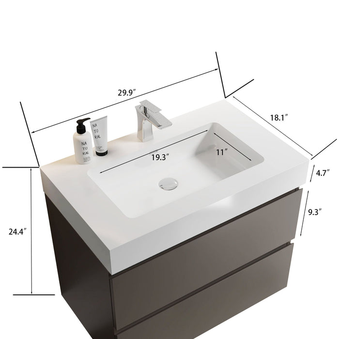 Alice - Bathroom Vanity With Sink, Large Storage Wall Mounted Floating Bathroom Vanity For Modern Bathroom, One-Piece Sink Basin Without Drain And Faucet