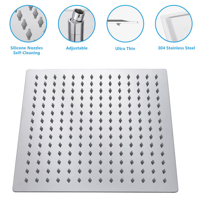 Ultra Thin Square Rainfall Shower Head Stainless Steel, Wall Or Ceiling Mount