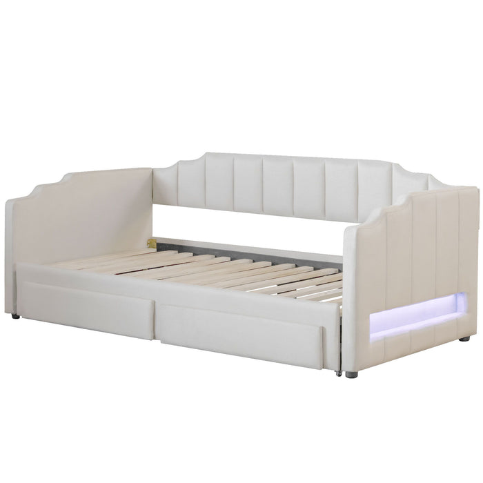 Extendable Daybed With LED Light And 2 Storage Drawers