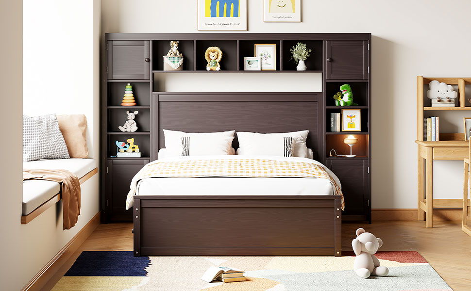 Bed With All In One Cabinet, Shelf And Sockets, Trundle