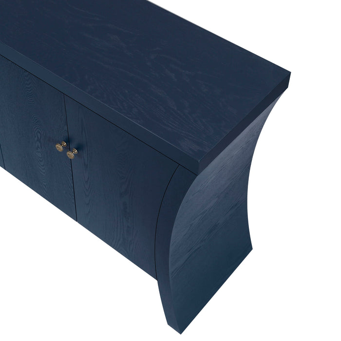 Refined Industrial 4 Door Credenza With Arc Legs & Bronze Clasps