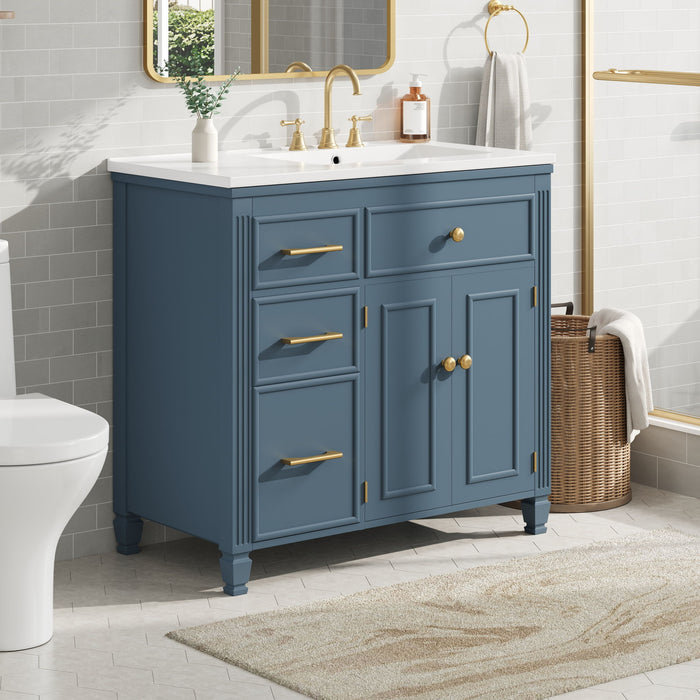 Modern Bathroom Vanity With Ceramic Sink, Freestanding, One Tip Out Drawer, 3 Side Drawers, Adjustable Shelf