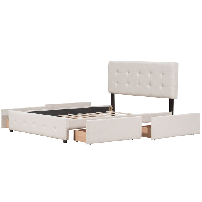 Upholstered Platform Bed With Classic Headboard And Drawers, No Box Spring Needed