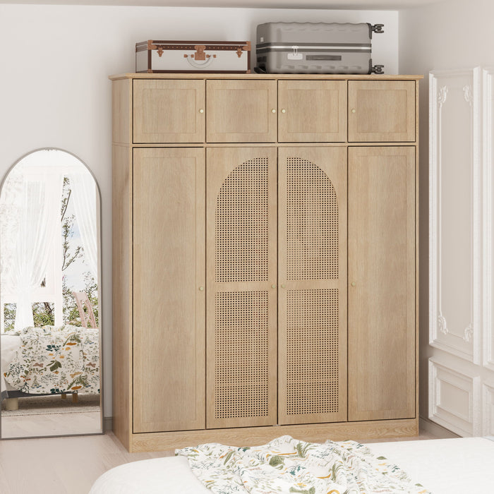 8 Door Armoire Wardrobe With Adjustable Shelves And Hanging Rod