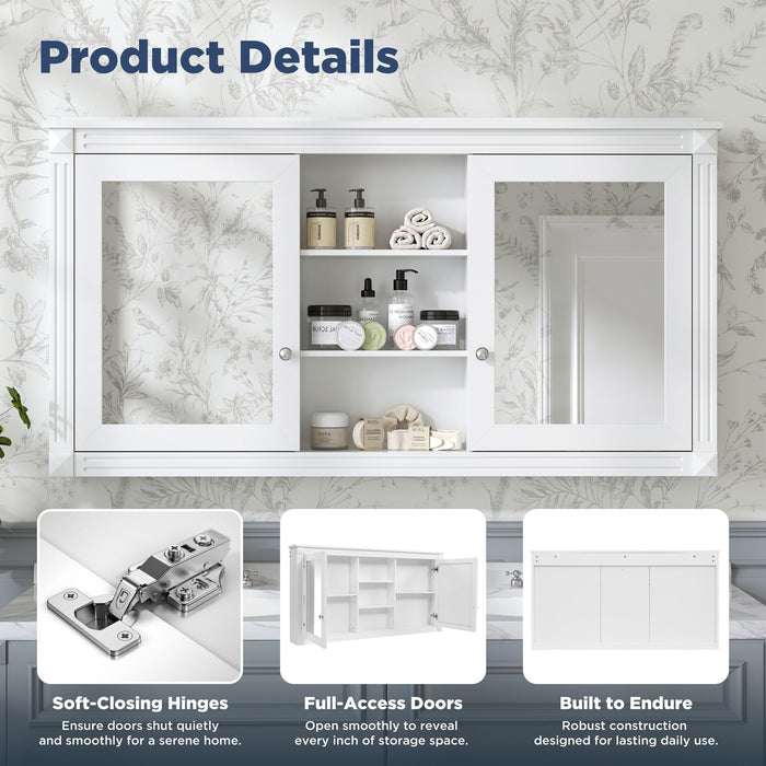 Modern Wall-Mount 2 In 1 Mirror Cabinet With Adjustable Shelves, Soft-Closing Hinges