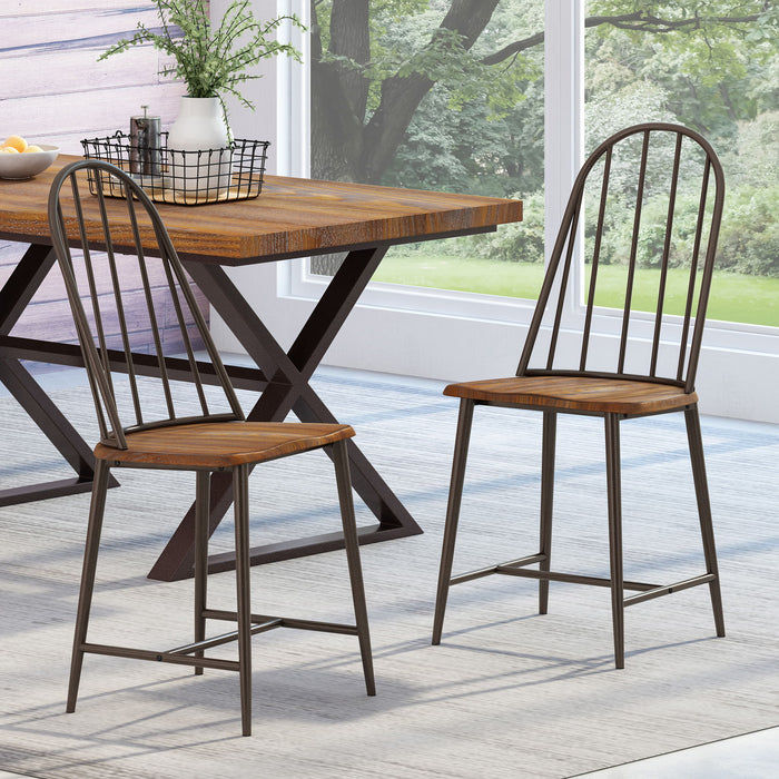 Rustic Farmhouse Style Dining Chair With Spindle Backrest - Dark Brown
