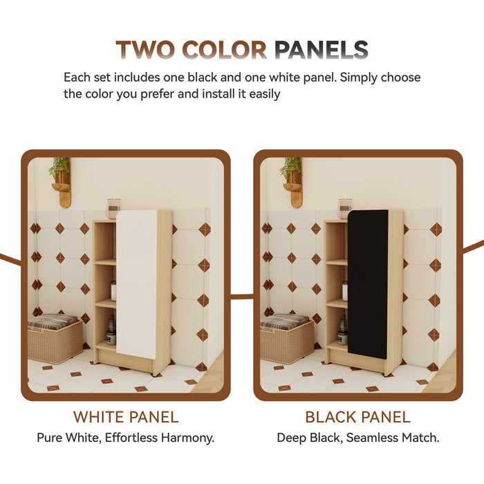 24" Bathroom Vanity With Sink & Side Cabinet, Vanity Set With Thin Edge Sink & Interchangeable Door Panels, Bathroom Storage - Black / Light Oak / White