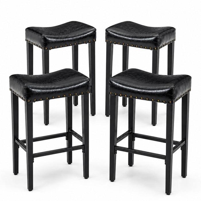 Bar Stool With Brass Nailhead Trim (Set of 2) - Black