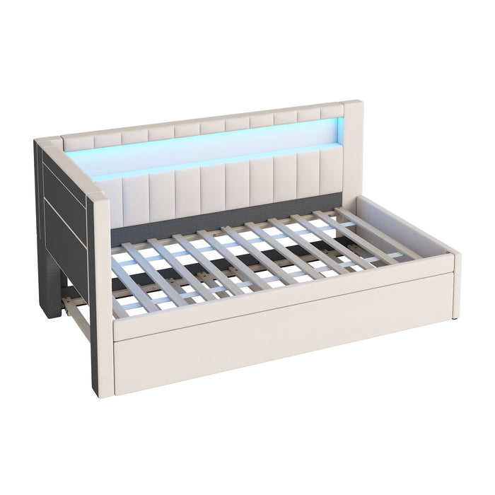 Upholstered Platform Bed With USB Ports And LED Belt