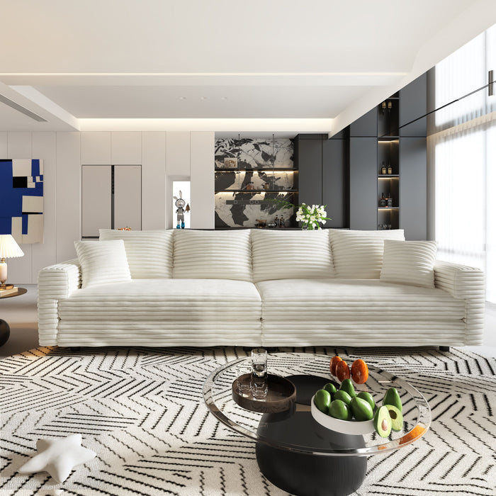 Plush Corduroy 4 Seat Sofa With Soft Pillows And Movable Ottoman