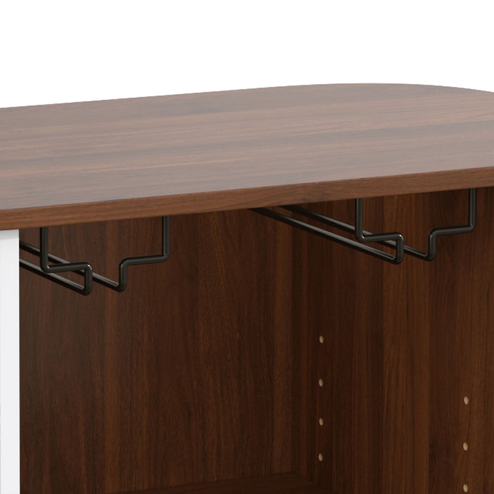 Fluted Wine Bar Cabinet With 8 Grid Wine Rack, 5 Level Adjustable Shelves, 2 Glass Holders