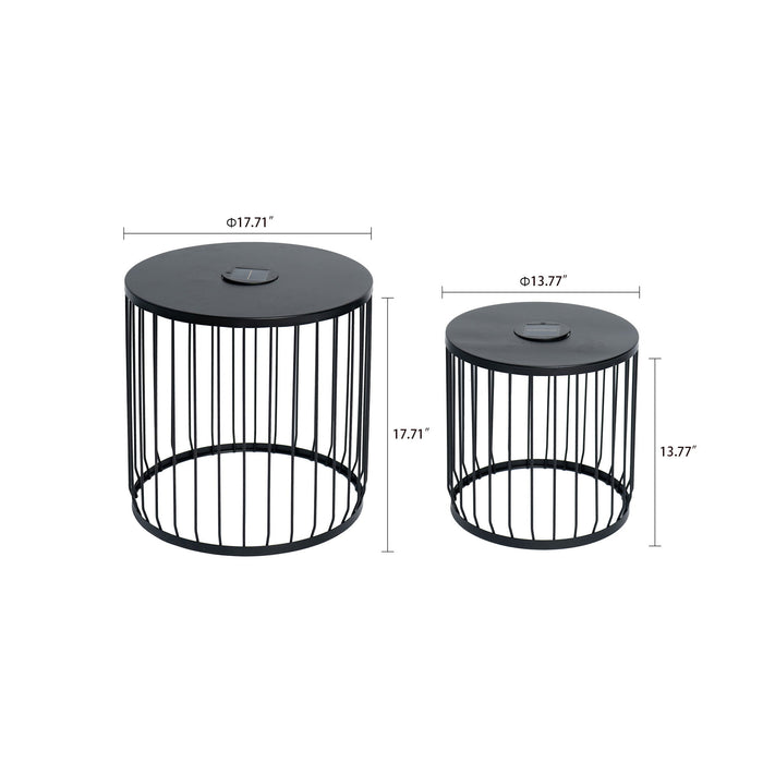 Solar Powered Nesting Side Table Set - Black