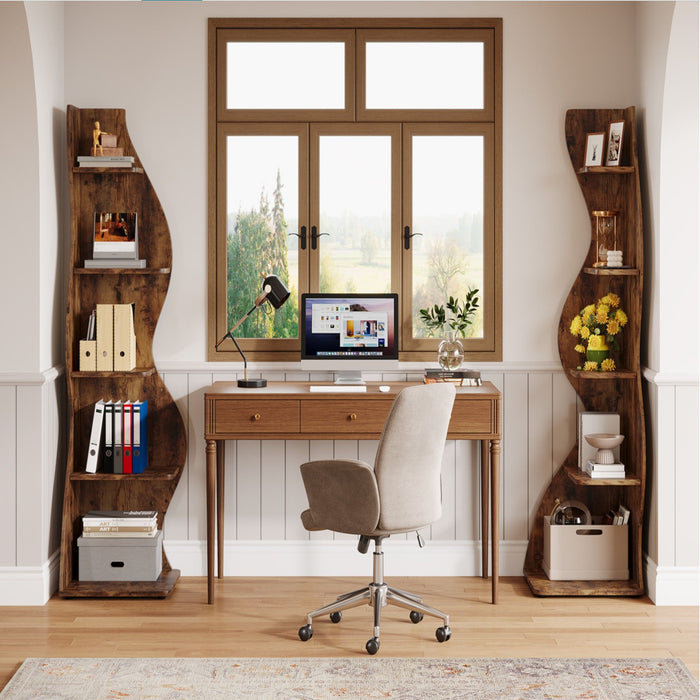 5 Tier Wavy Corner Bookshelf And Plant Stand For Living Room