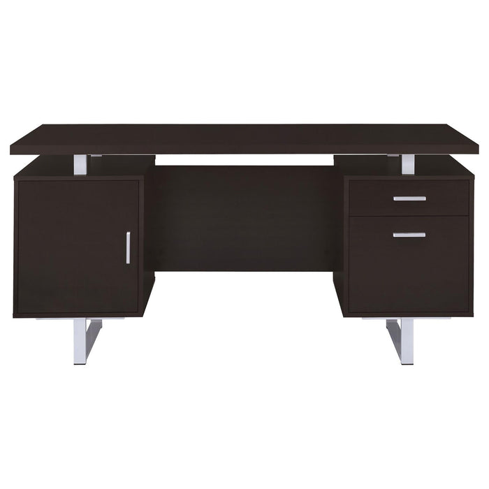 2 Drawer Floating Top Office Desk, Storage Features - Cappuccino