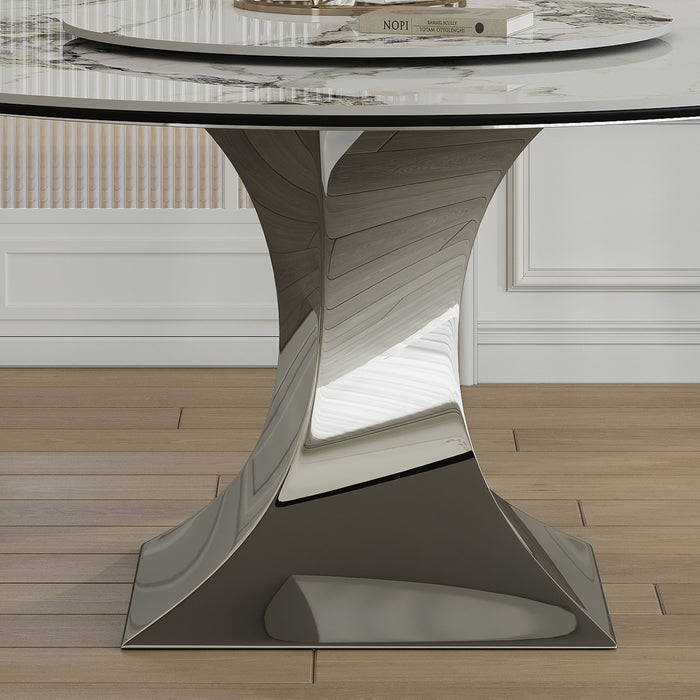 Round Dining Table With 6 Chairs Set - Silver