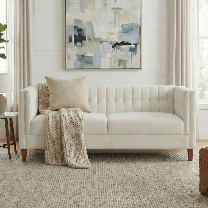 Modern 3 Seater Sofa, Upholstered Couch With Curved Armrests
