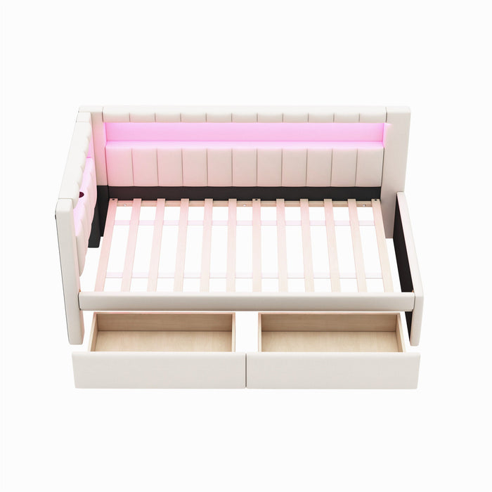 Upholstered Platform Bed With USB Ports And LED Belt