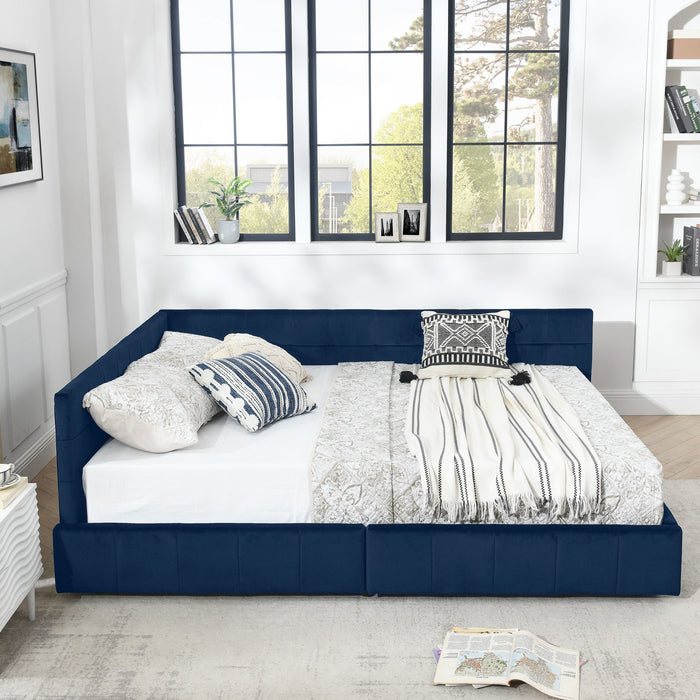 Upholstered Bed Frame With Tufted Backrest And Armrests