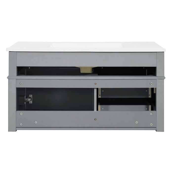 Modern Wall Mounted Floating Cabinet With Double Drawer And Sink