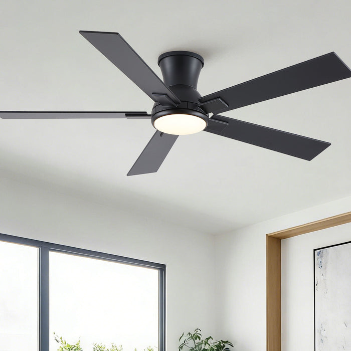Low Profile Flush Mount Intergrated LED Ceiling Fan With Light And Reversible Quiet Motor