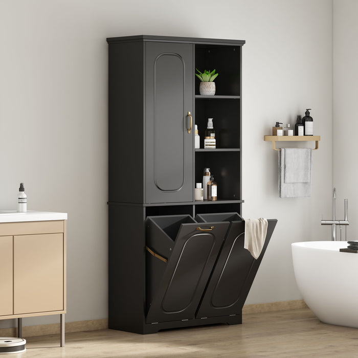 Freestanding Tall Storage Cabinet With 2 Tilt Out Hampers
