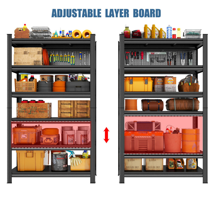 Garage Shelving Units 2400LBS Heavy Duty Storage Shelves Adjustable Metal Shelf 6 Tier - Black