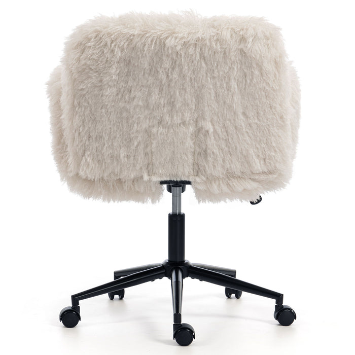 Swivel Chair With Adjustable Armrests And Wheels For Home Office - Beige