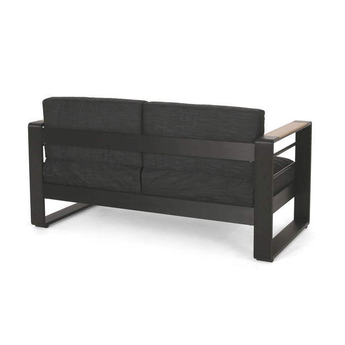 Loveseat With Slat Paneling And Aluminum Frame - Black