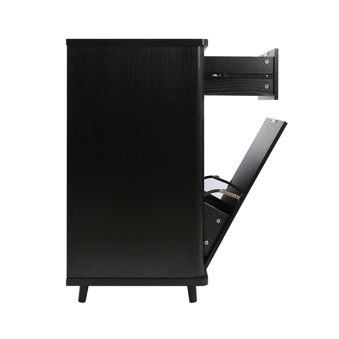 Fluted Coffee Bar Cabinet With Mini Fridge Space & Charging Station